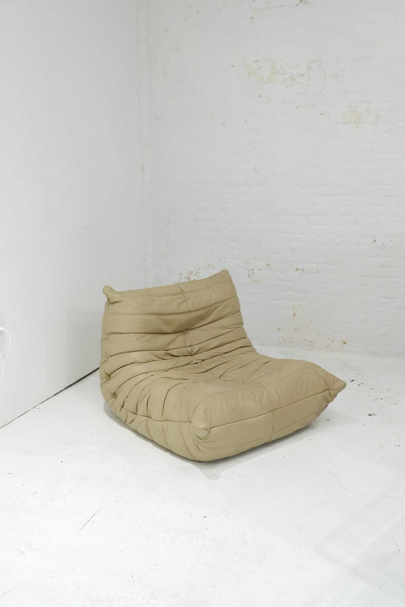 Ligne Roset Beige Leather Fireside Lounge Chair : RENTAL