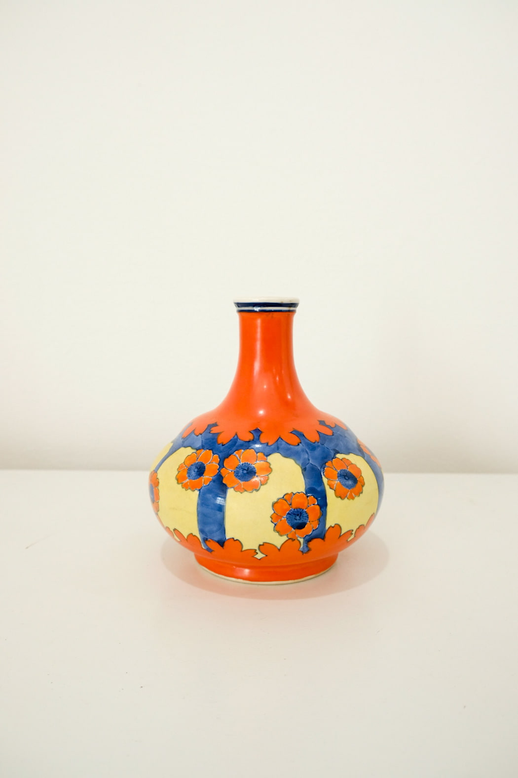 Vintage Kinkozan Japanese Narrow Neck Vase Orange Floral – renewfinds