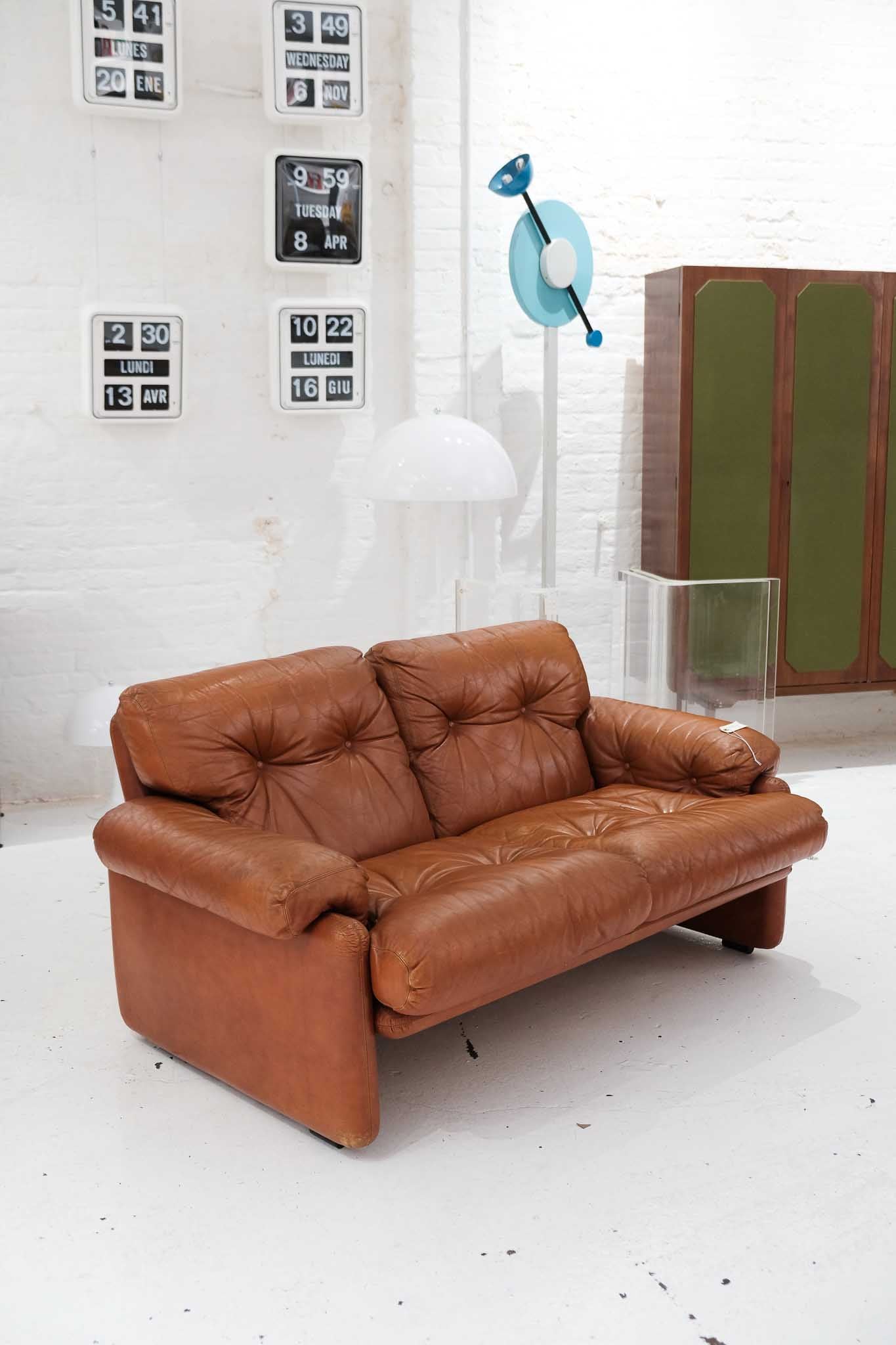 Coronado Leather Loveseat by Afra and Tobia Scarpa