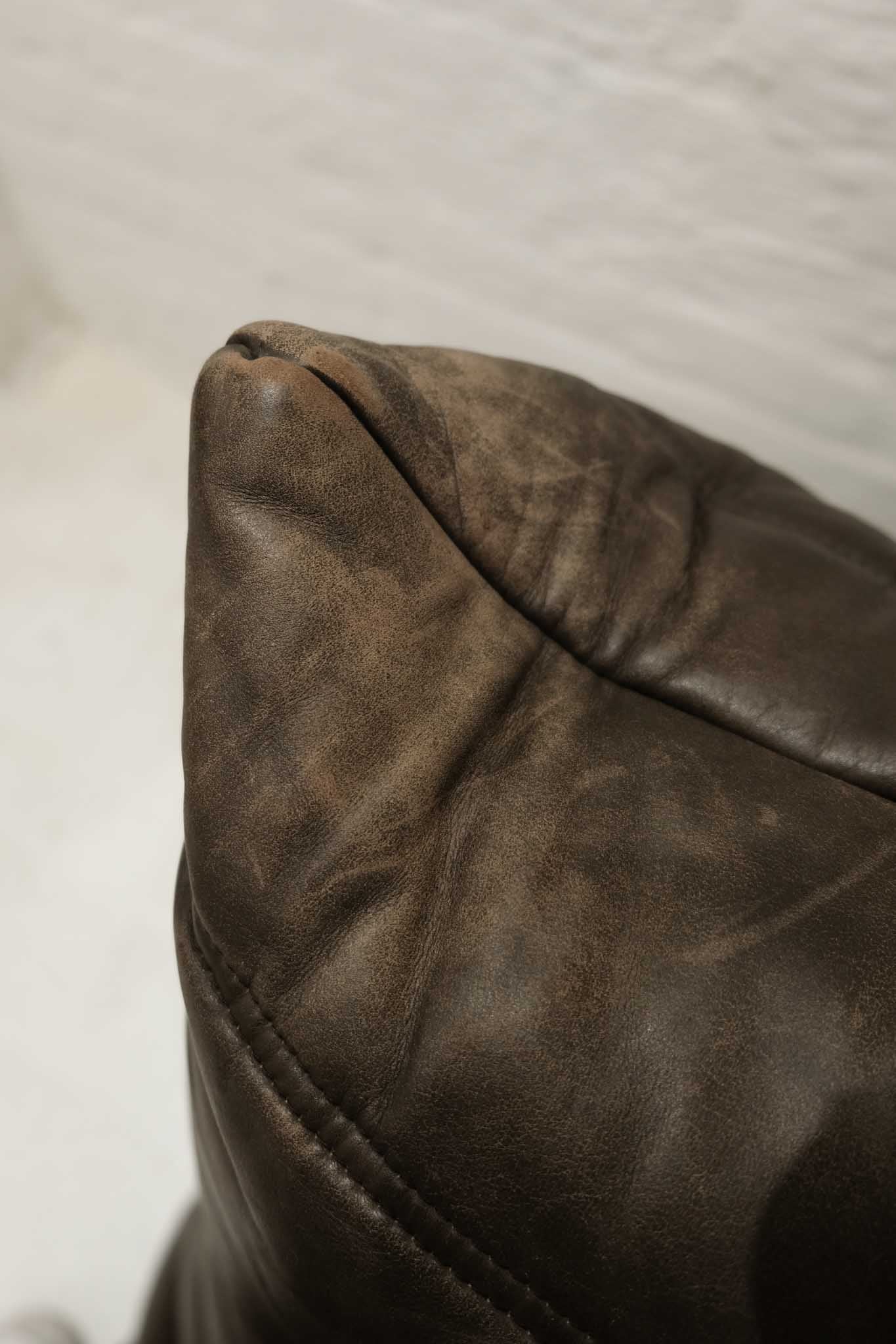 Ligne Roset Brown Leather Loveseat Togo Sofa by Michel Ducaroy
