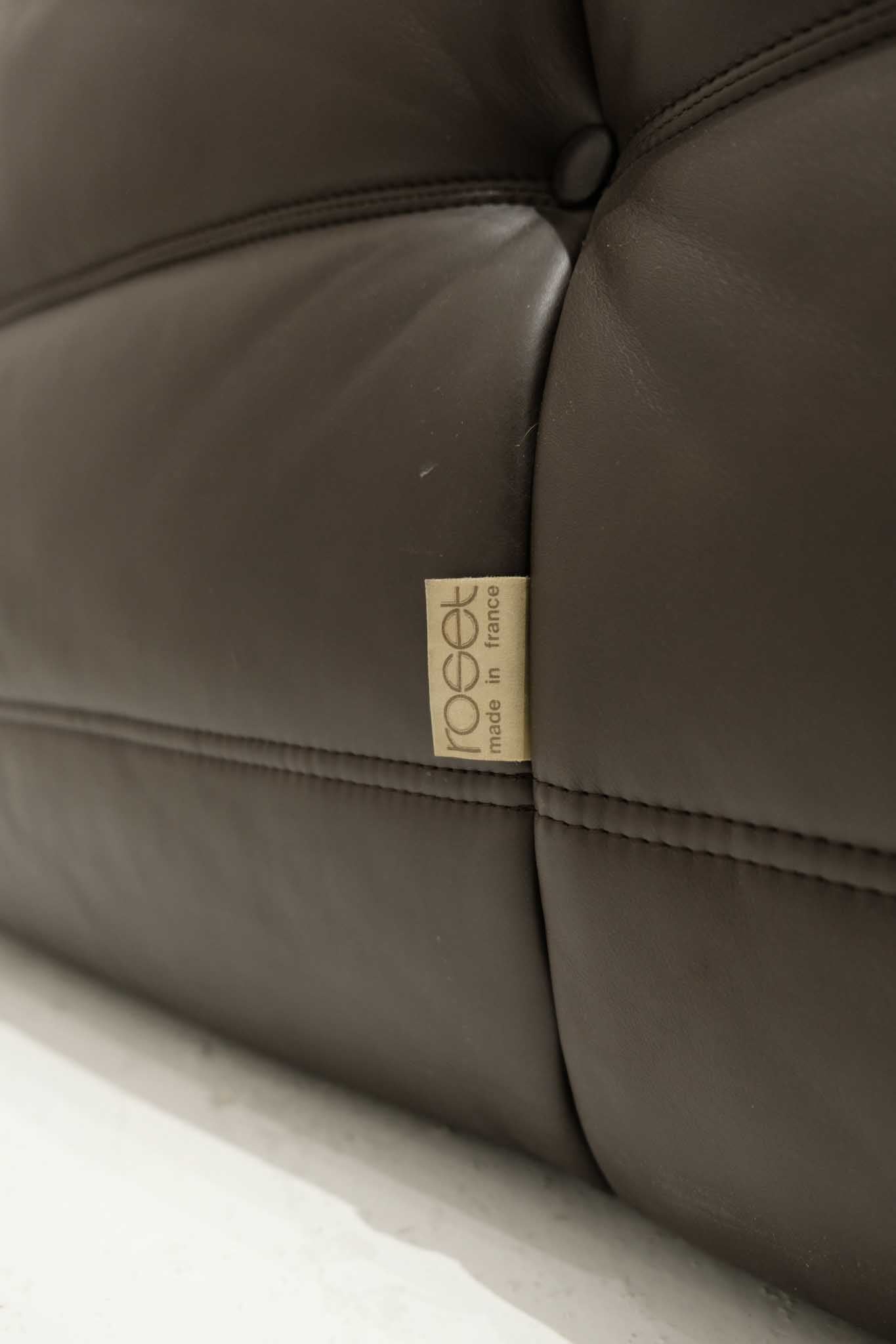 Ligne Roset Brown Leather Loveseat Togo Sofa by Michel Ducaroy
