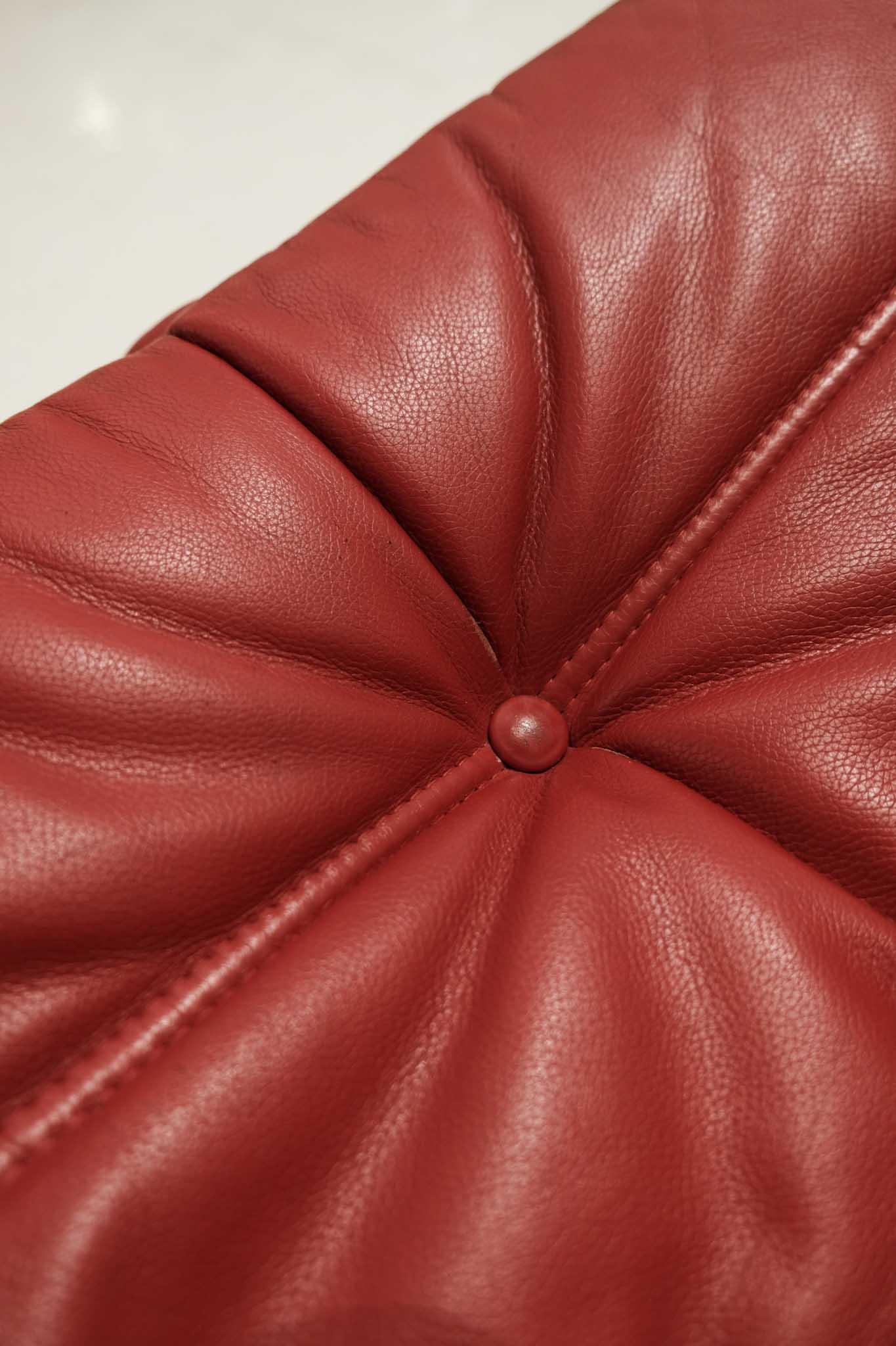 Ligne Roset Red Leather Loveseat Togo Sofa by Michel Ducaroy