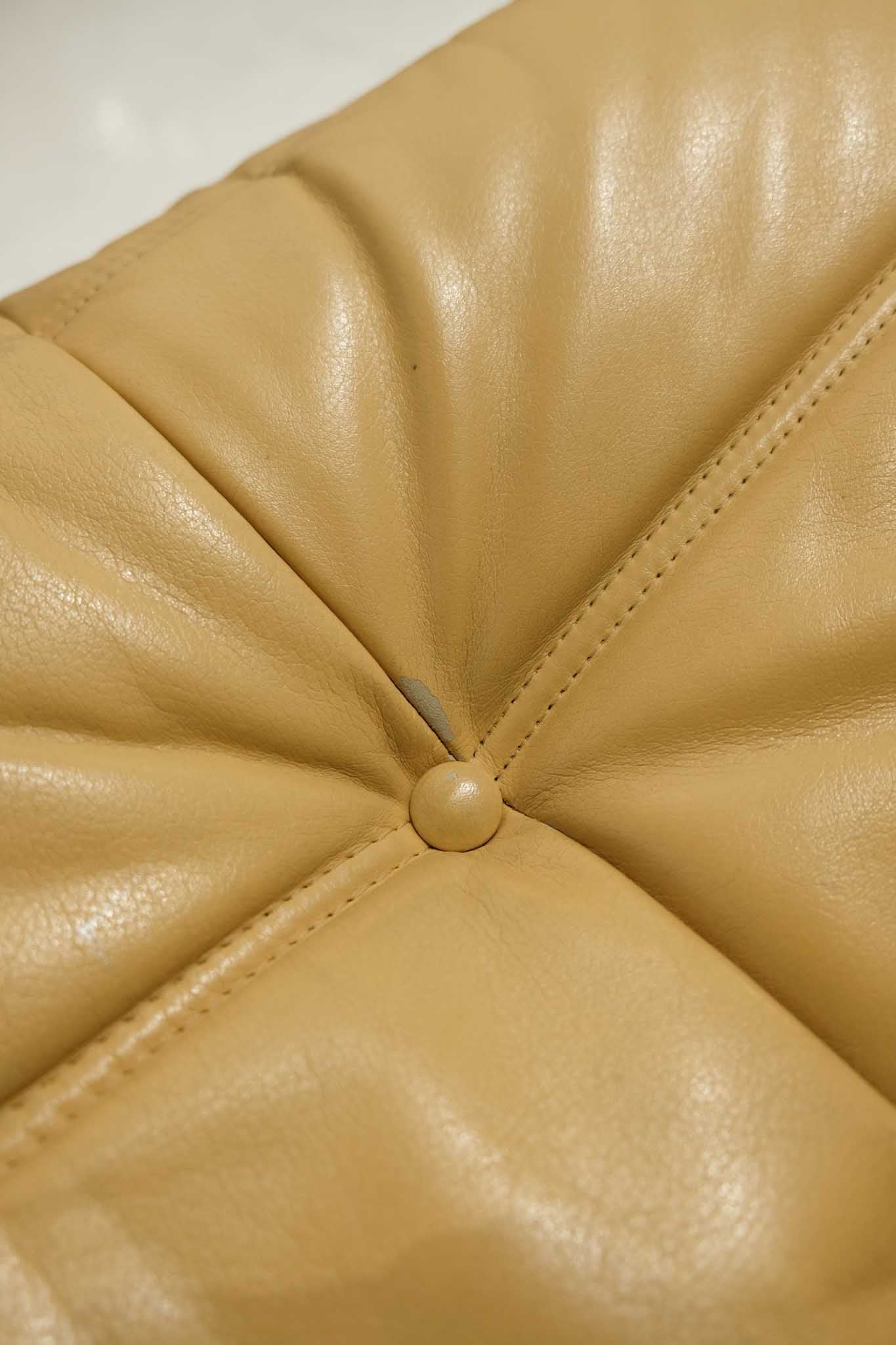Ligne Roset Yellow Leather Loveseat Togo Sofa by Michel Ducaroy