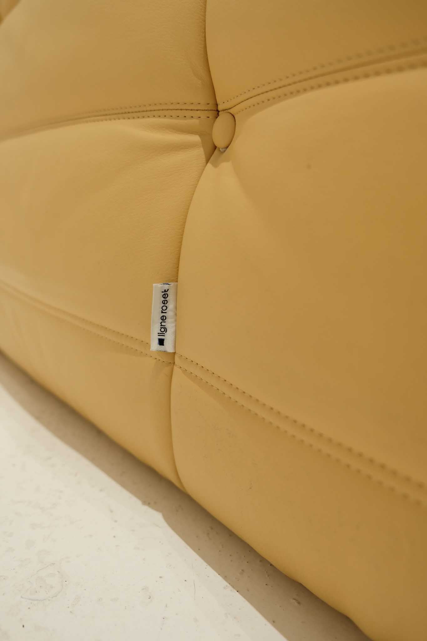 Ligne Roset Yellow Leather Loveseat Togo Sofa by Michel Ducaroy