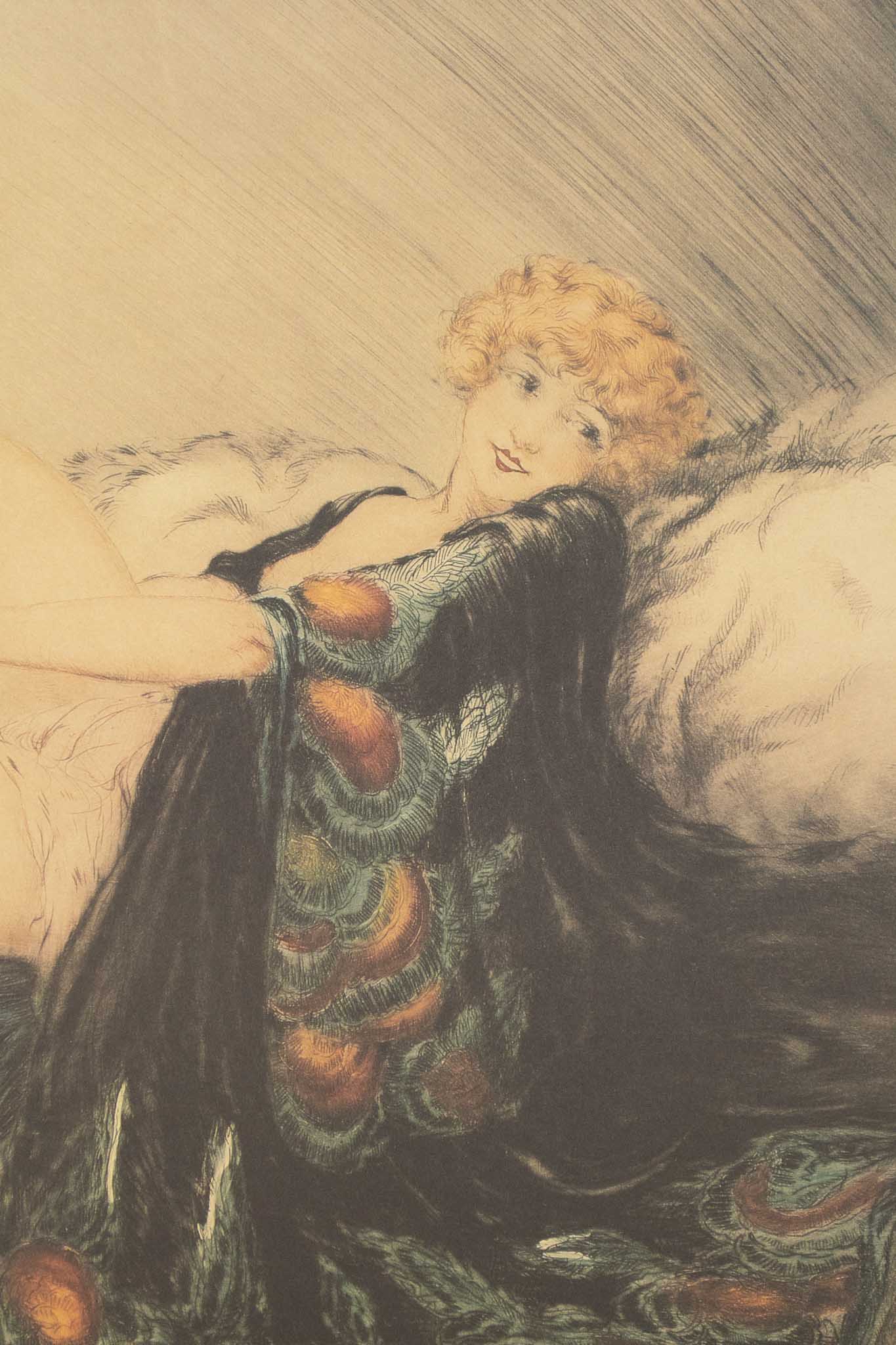 Louis Icart "Lady with Bear Rug" Print