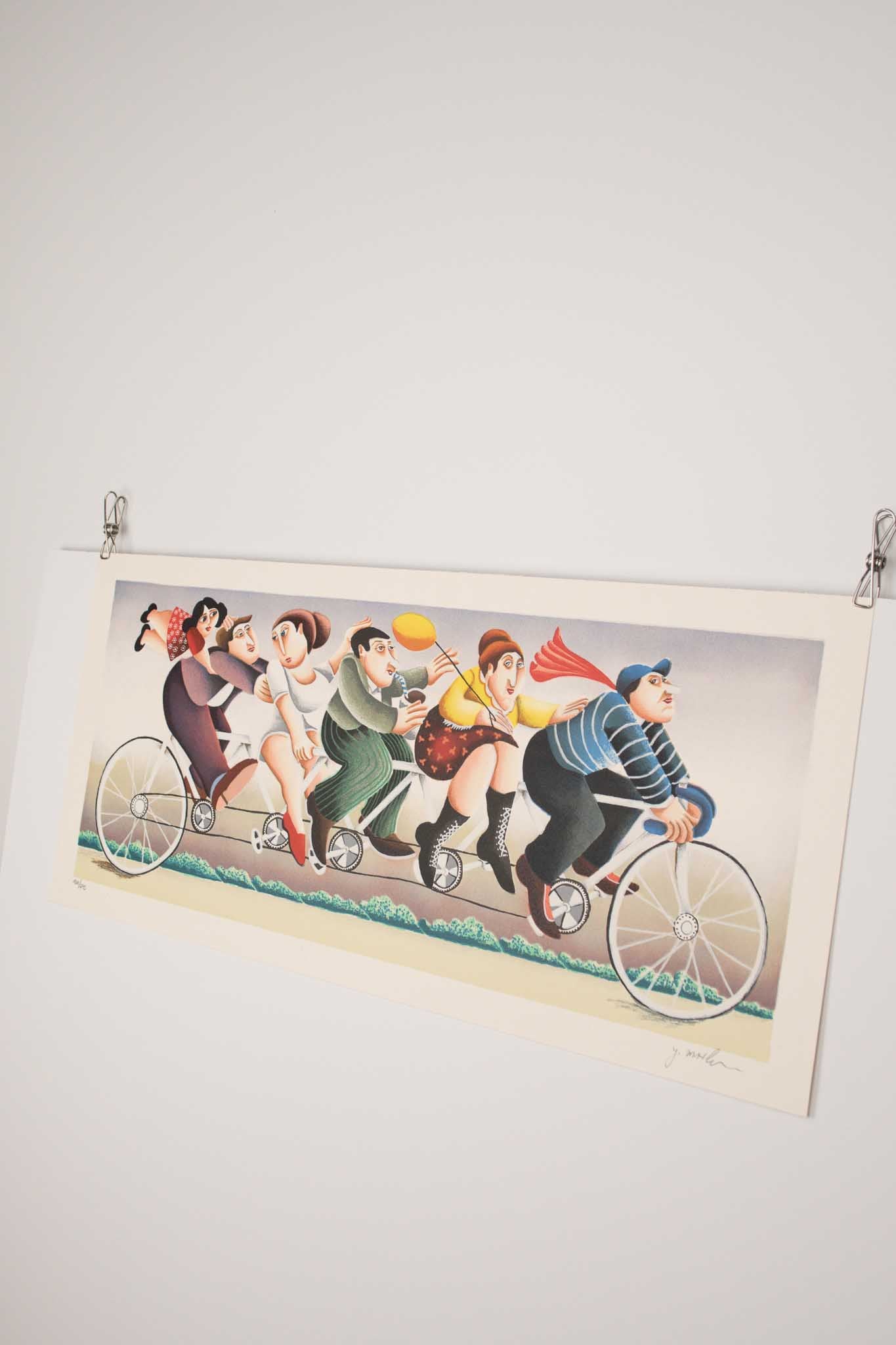 Yuval Mahler "Everyone is on the Bike" Lithograph Print