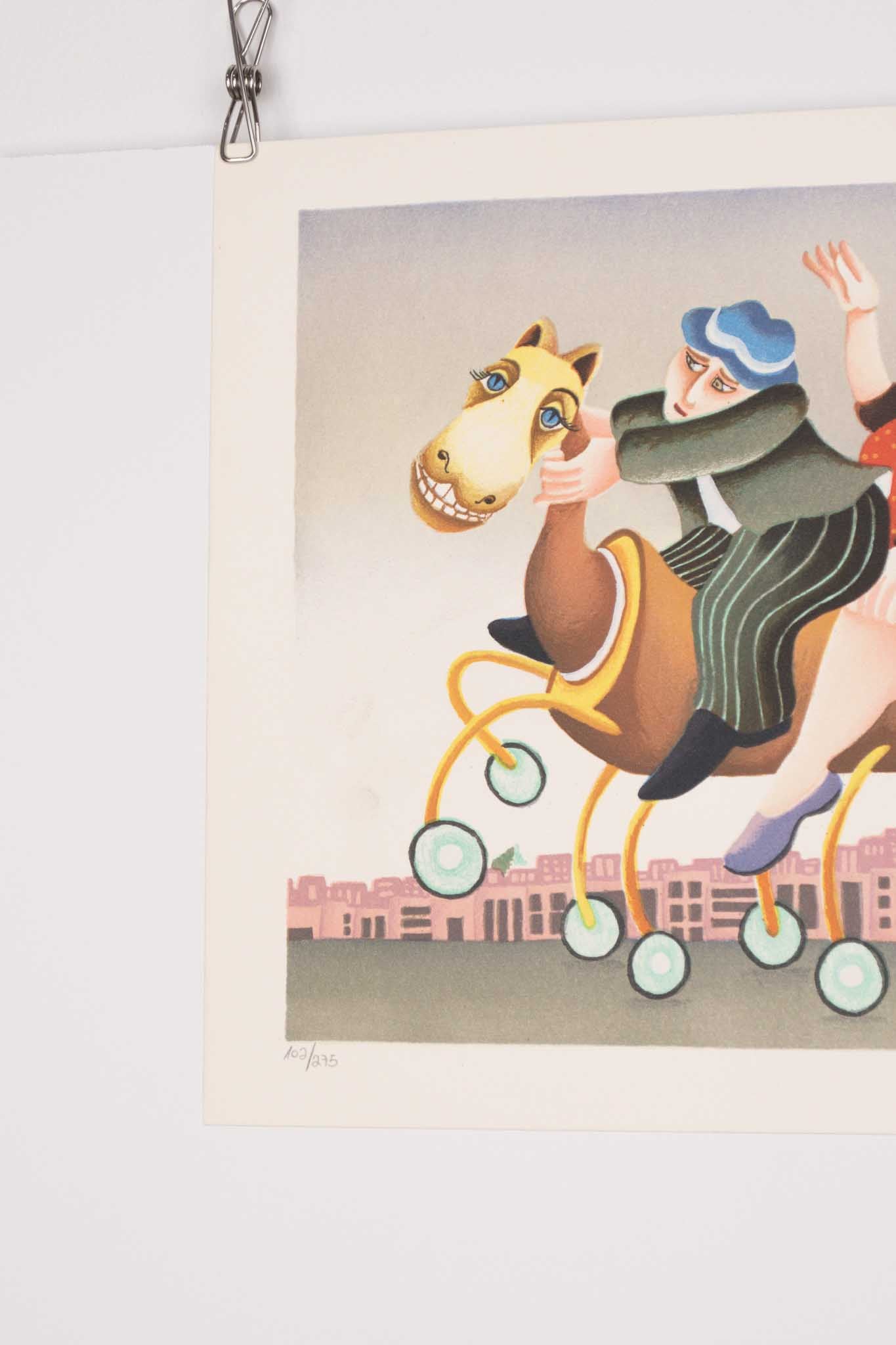 Yuval Mahler "Cameldog Riding" Lithograph Print