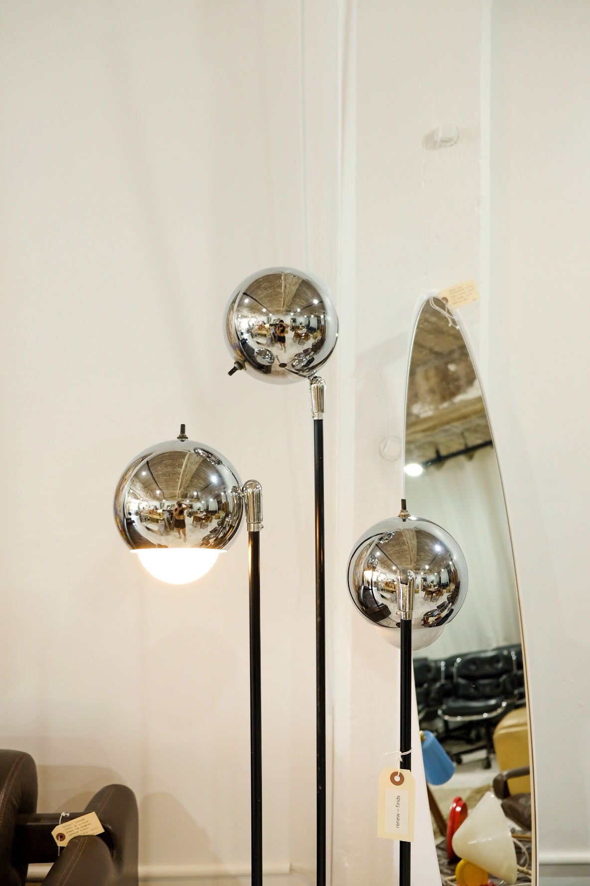 Three Chrome Ball Floor Lamp