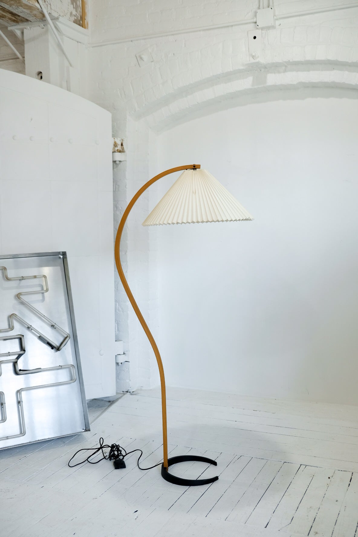 1970's Mads Caprani Danish Floor Lamp with Pleated Shade