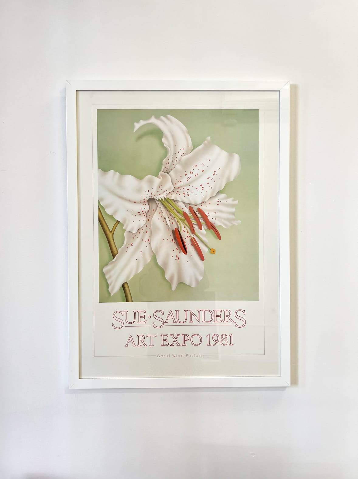 Sue Saunders Art Expo 1981 White Lily Print (A) Framed