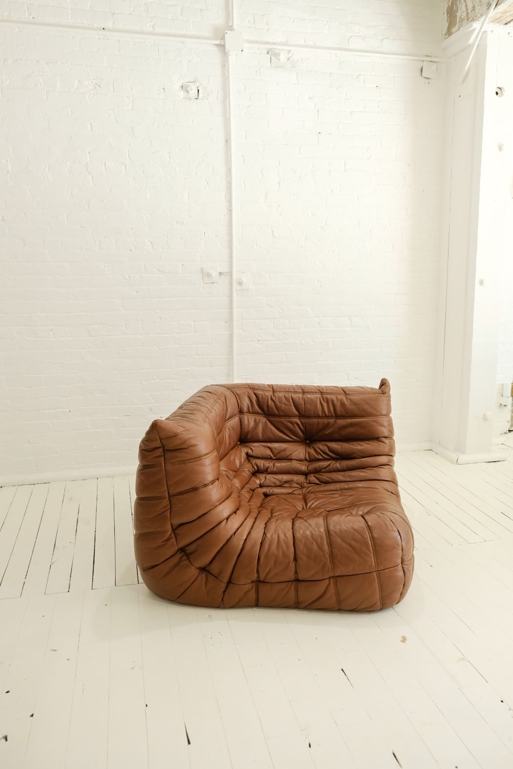 Ligne Roset Brown Leather Corner Togo Sofa by Michel Ducaroy