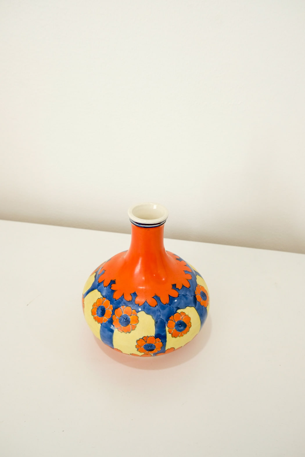 Vintage Kinkozan Japanese Narrow Neck Vase Orange Floral – renewfinds
