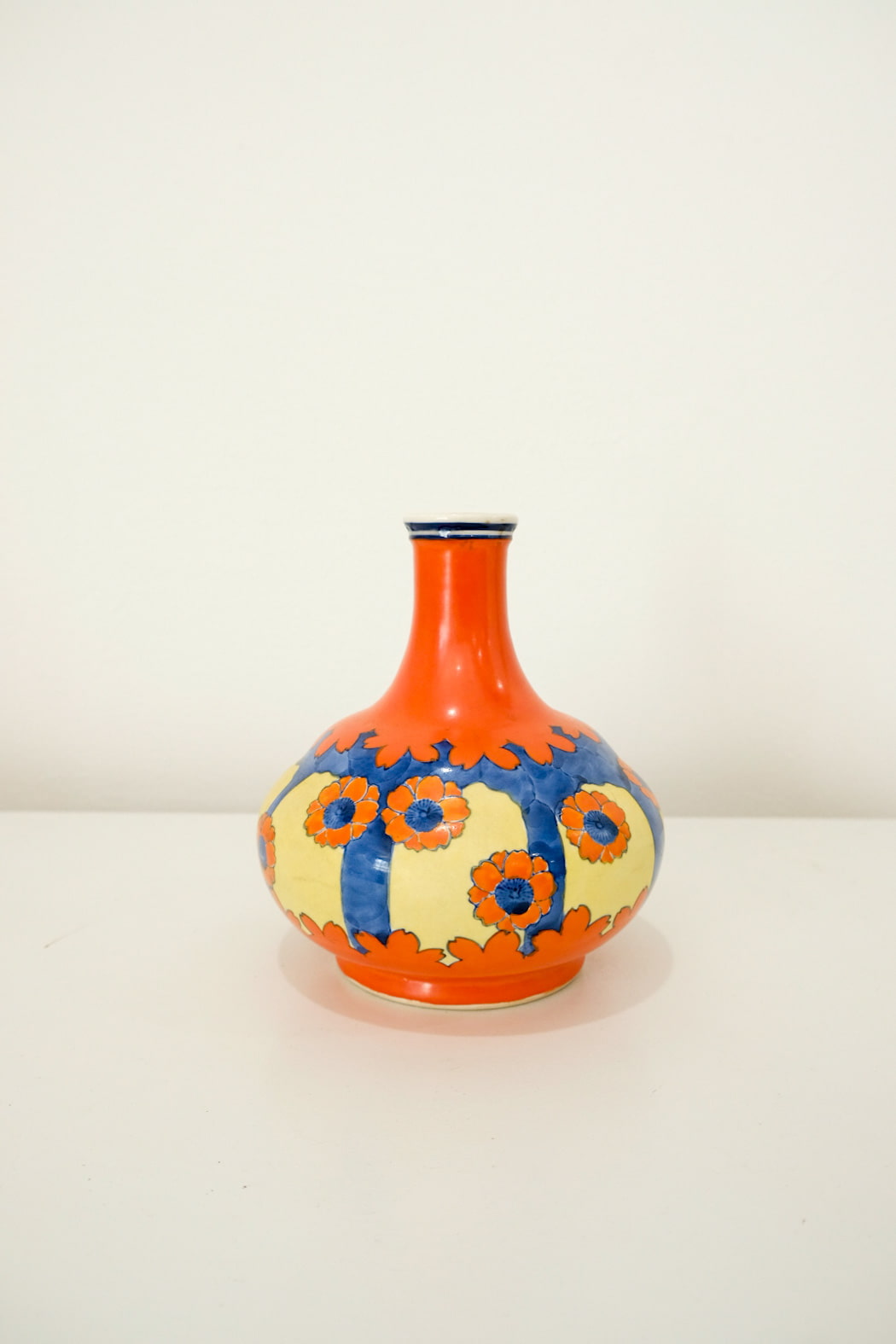 Vintage Kinkozan Japanese Narrow Neck Vase Orange Floral