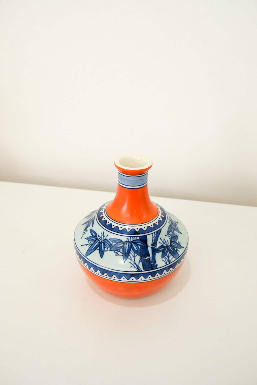 Vintage Kinkozan Japanese Narrow Neck Vase Orange and Blue
